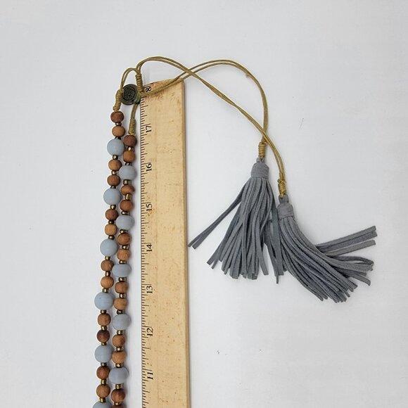 Mare Sole Amore Signed‎ Mixed Material Blue Gray Beaded Tassel Necklace Boho - Picture 6 of 6